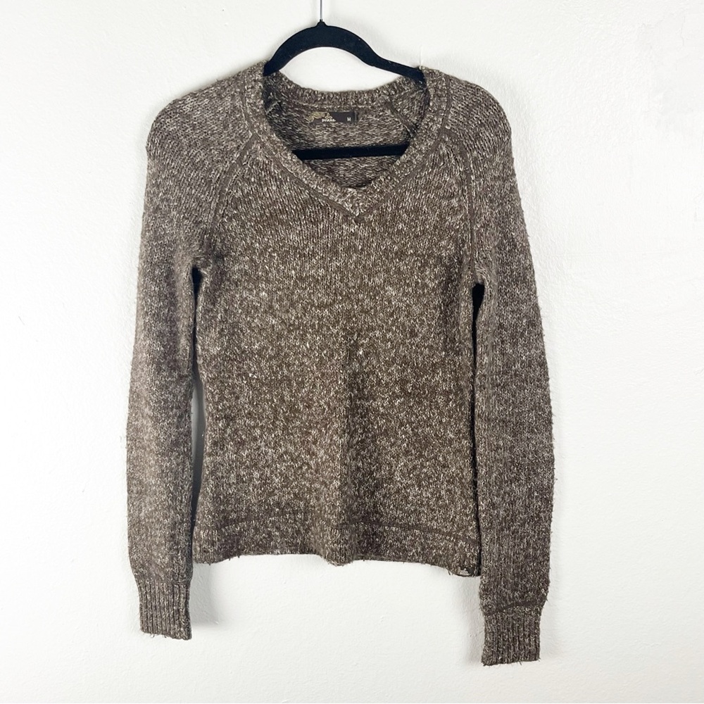 PRANA Brown Marled Long Sleeves V-Neck Knit Cabin Sweater, Size Medium